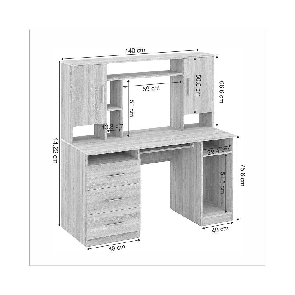 Bureau Keldra bois avec tiroirs Sonoma 140x59,8x142,2cm