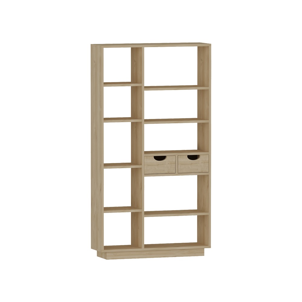 Bibliothèque avec tiroirs Dakin bois en chêne 80x25x190cm
