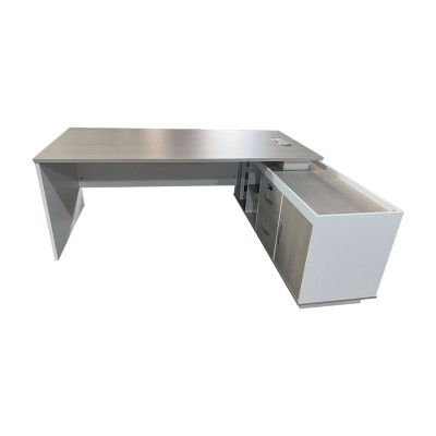 Bureau d'angle professionnel Armadi bois gris blanc 180x80x75cm