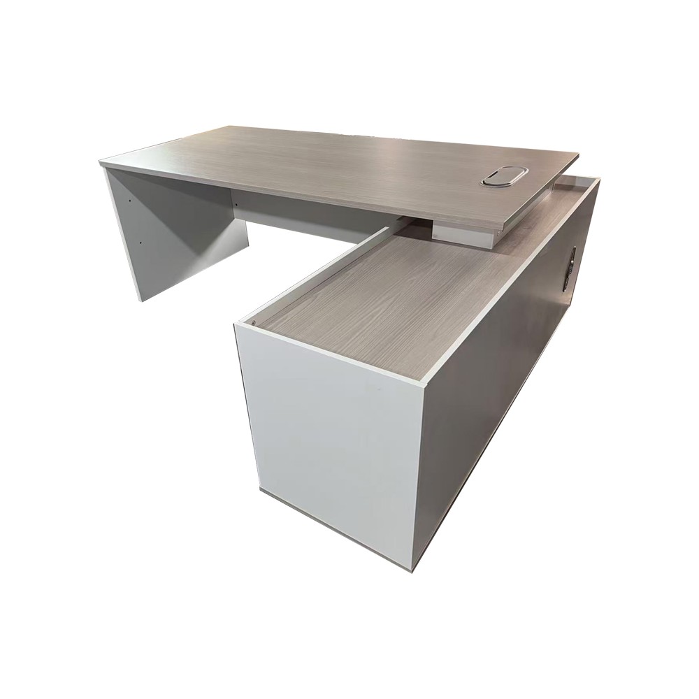 Bureau d'angle professionnel Armadi bois gris blanc 200x90x75cm