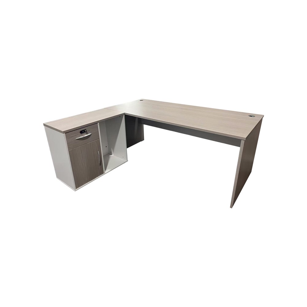 Bureau d'angle professionnel Armadi bois gris blanc 180x80x75cm