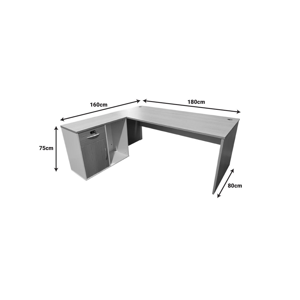 Bureau d'angle professionnel Armadi bois gris blanc 180x80x75cm