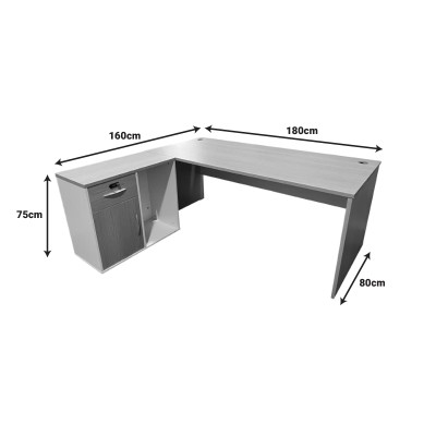 Bureau d'angle professionnel Armadi bois gris blanc 180x80x75cm