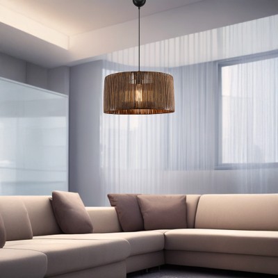 Suspension luminaire plafonnier abat jour marron 40x20 cm