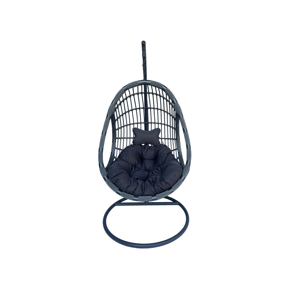 Fauteuil suspendu balancelle base en métal effet rotin gris 125x105x195 cm Fauteuil suspendu balancelle base en métal effet rotin gris 125x105x195 cm