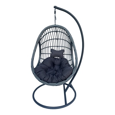 Fauteuil suspendu balancelle  base en métal effet rotin gris 125x105x195 cm