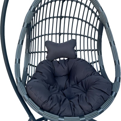 Fauteuil suspendu balancelle  base en métal effet rotin gris 125x105x195 cm