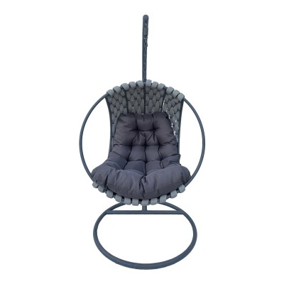 Fauteuil suspendu balancelle de jardin base en métal et PVC gris 100 x 105 x 195 cm