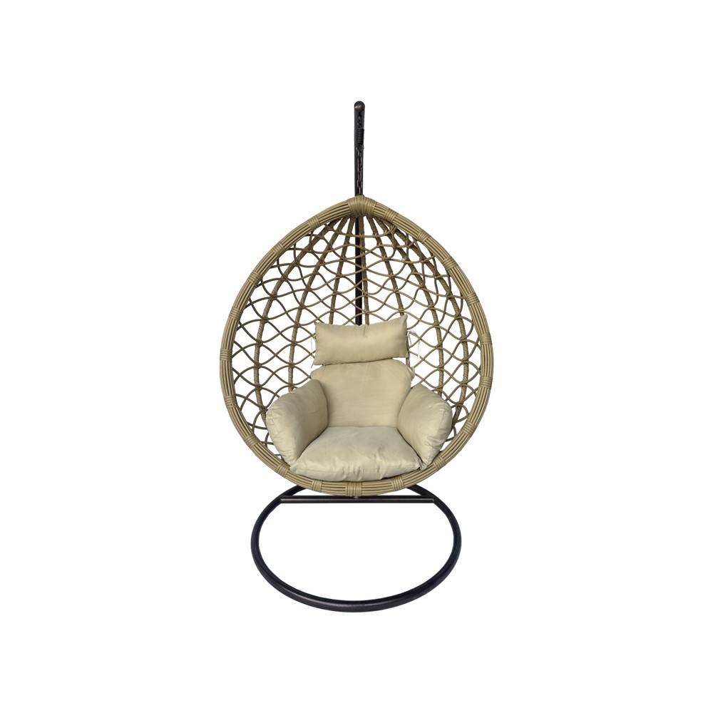 Balancelle de jardin base métal marron et effet rotin beige 120x108x195 cm