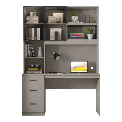 Bureau bibliothèque Citoro bois MDF beige 120x50x180 cm