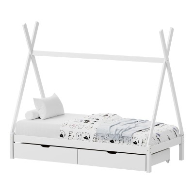Lit pour enfant avec rangement  bois de pin blan 90x190 cm