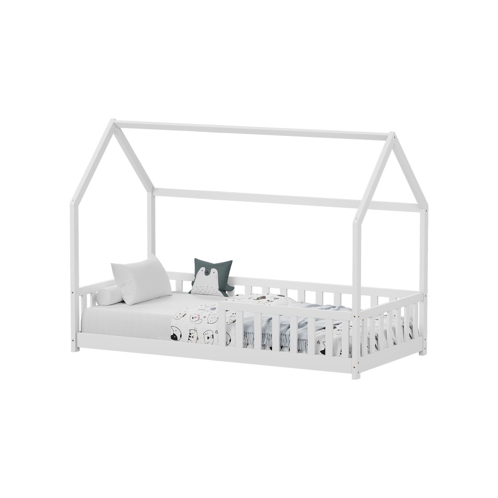 Lit pour enfant avec barrières en bois de pin blanc 90x190 cm
