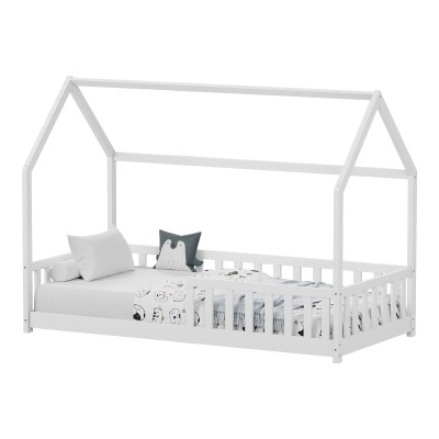 Lit pour enfant avec barrières en bois de pin blanc 90x190 cm
