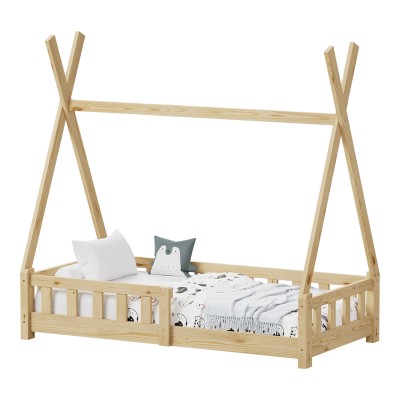 Lit pour enfant avec barrières bois de pin 70x140 cm
