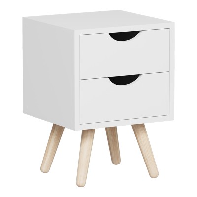 Table de chevet en pin 2 tiroirs Blanc 29,7 x 29,7 x 45 cm