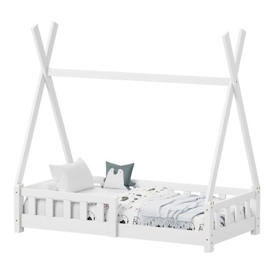Lit pour enfant avec barrières en bois de pin de couleur blanc 70x140cm
