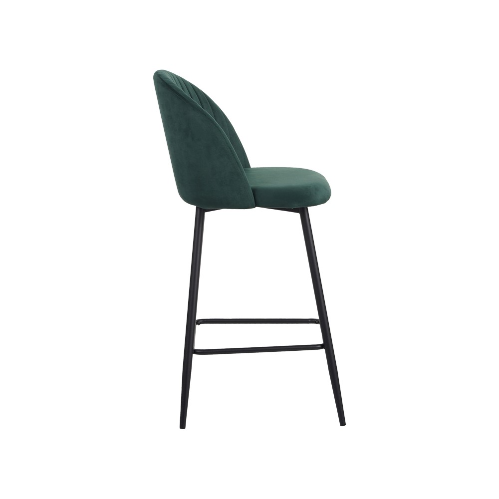 Tabouret de bar  en velours vert foncé avec pieds en métal noir 53x46,5x96,5 cm
