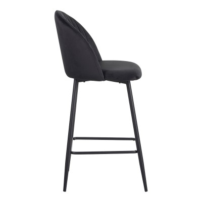 Tabouret de bar en velours  noir pieds en métal noir 53 x 46,5 x 96,5 cm
