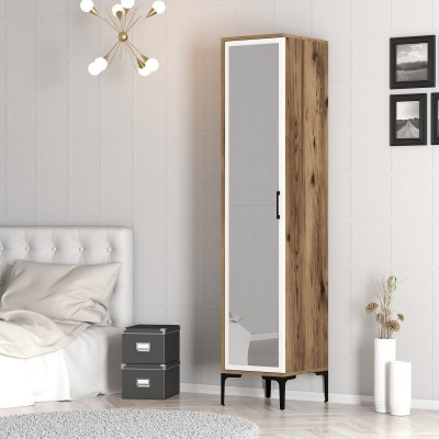 Armoire Kairos avec miroir - 201,40x40x47,50 cm - Noyer/blanc
