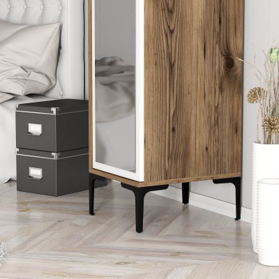 Armoire Kairos avec miroir - 201,40x40x47,50 cm - Noyer/blanc