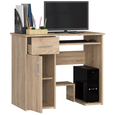 Bureau JENNA 1 porte 1 Tiroir 3 étagères 90x74X50 cm Marron
