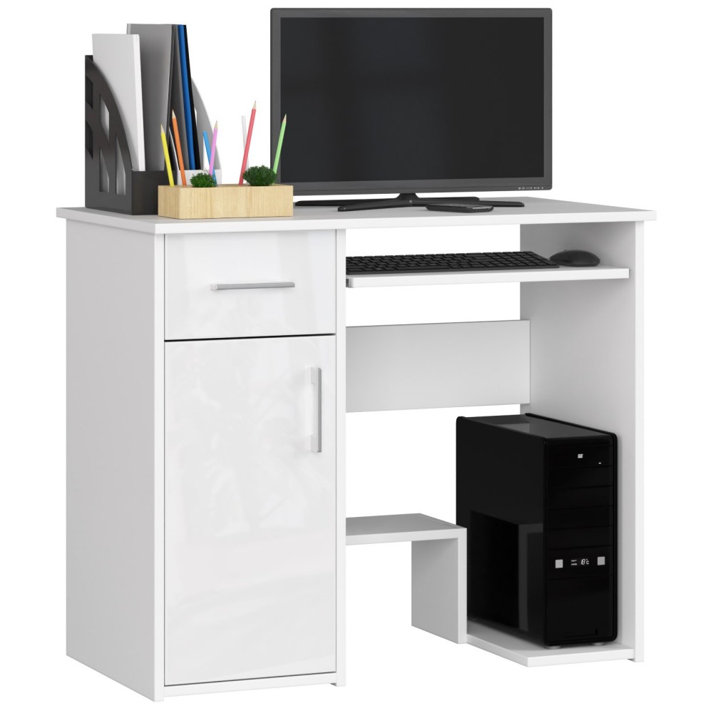 Bureau JENNA 1 porte 1 Tiroir 3 étagères 90x74X50 cm blanc