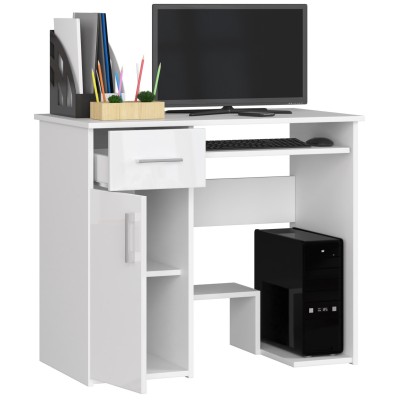 Bureau JENNA 1 porte 1 Tiroir 3 étagères 90x74X50 cm blanc