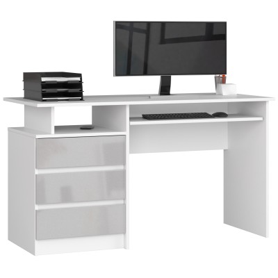 Bureau ERINO Bois MDF  Blanc  Gauche 4 tiroirs facade  Gris clair Brillant 90x50x77 cm 
