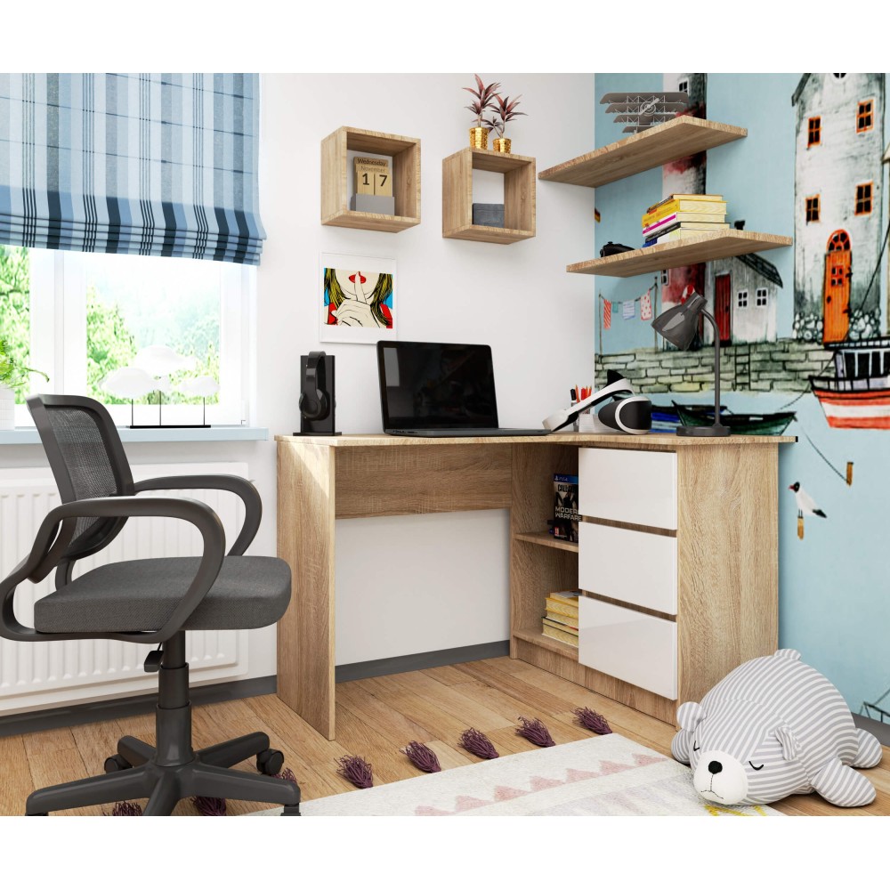 Bureau D'angle  Droit Bois sonoma / Blanc