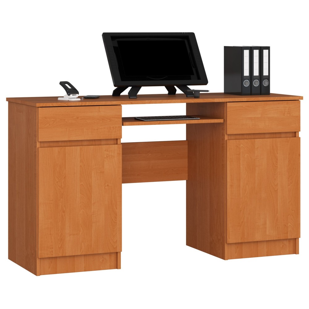 Bureau LINO Chêne 2 portes 2 tiroirs  5 étagères 135x50x77 cm