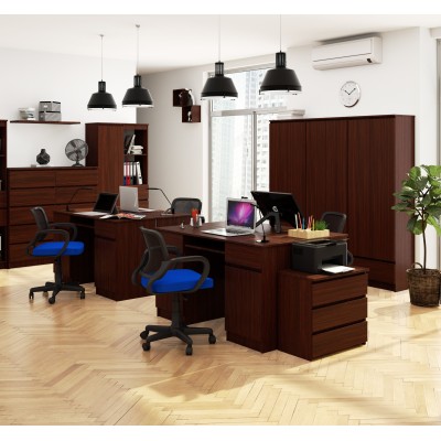 Bureau LINO Chêne 2 portes 2 tiroirs  5 étagères 135x50x77 cm