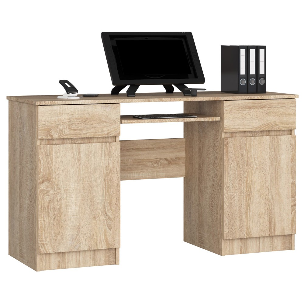 Bureau LINO Chêne 2 portes 2 tiroirs  5 étagères 135x50x77 cm
