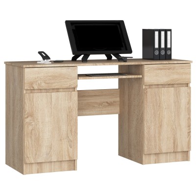 Bureau LINO Chêne 2 portes 2 tiroirs  5 étagères 135x50x77 cm