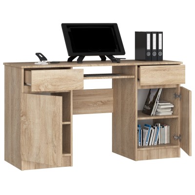 Bureau LINO Chêne 2 portes 2 tiroirs  5 étagères 135x50x77 cm