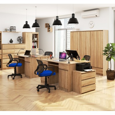 Bureau LINO Chêne 2 portes 2 tiroirs  5 étagères 135x50x77 cm