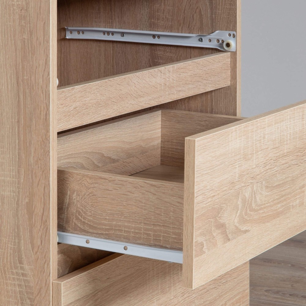 Bureau RICCI Gauche Marron Bois MDF 3 tiroirs 1 étagère 90x50x77 cm