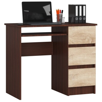 Bureau RICCI Droite Marron Bois MDF 3 tiroirs 1 étagère 90x50x77 cm