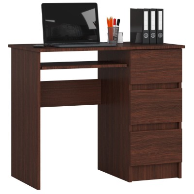 Bureau RICCI Droite Marron Bois MDF 3 tiroirs  1 étagère 90x50x77 cm
