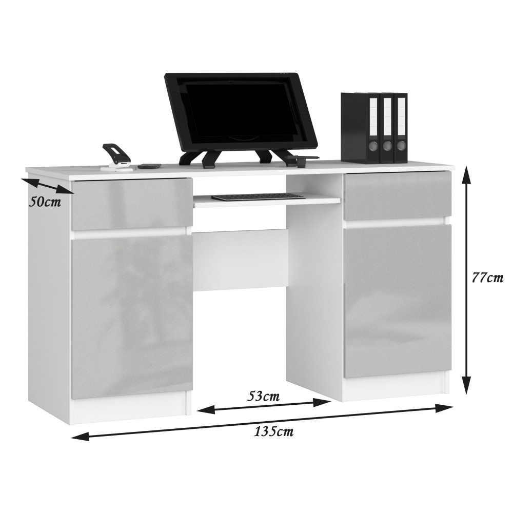 Bureau LINO Chêne 2 portes 2 tiroirs  5 étagères 135x50x77 cm