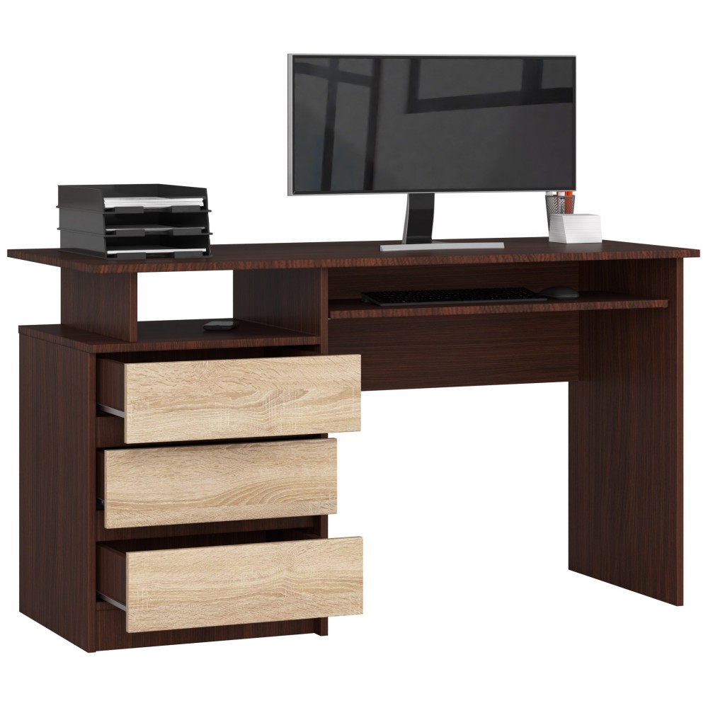 Bureau ERINO Bois MDF  Gauche  4 tiroirs facade Marron 90x50x77 cm