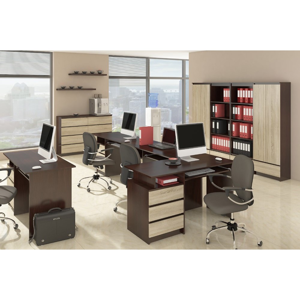 Bureau ERINO Bois MDF  Gauche  4 tiroirs facade Marron 90x50x77 cm