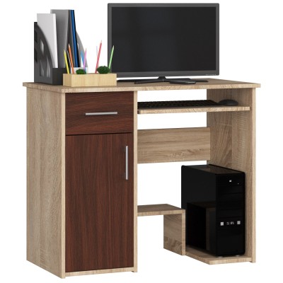 Bureau JENNA 1 porte 1 Tiroir 3 étagères 90x74X50 cm Marron