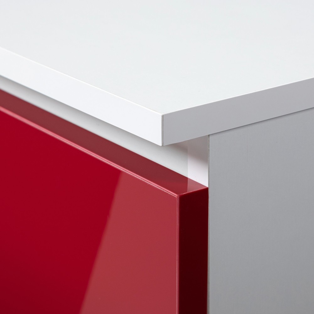 Bureau d'angle VERO 120x126x79 cm Blanc Porte Rouge brillant