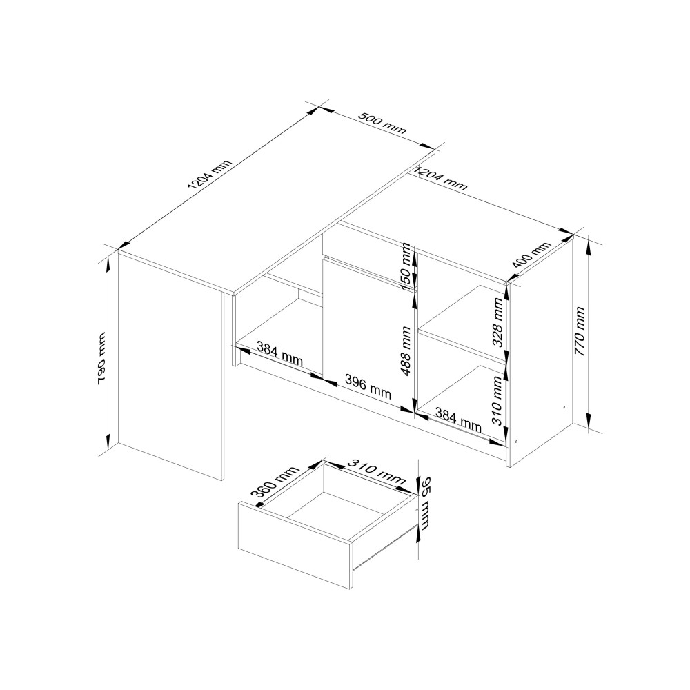 Bureau d'angle VERO 120x126x79 cm Blanc Porte Grise Brillant