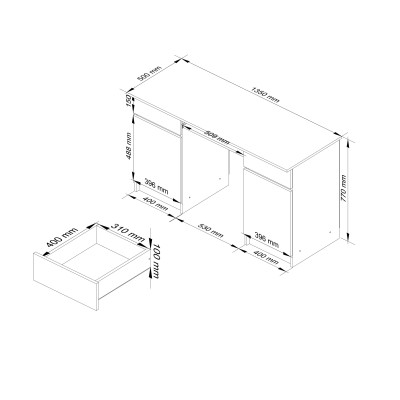 Bureau LINO Chêne 2 portes 2 tiroirs  5 étagères 135x50x77 cm