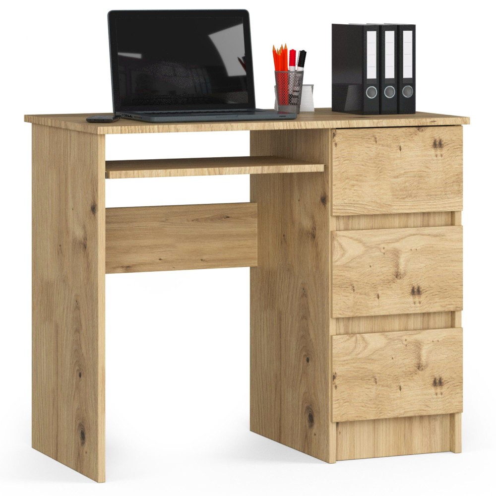 Bureau RICCI Droite Marron Bois MDF 3 tiroirs 1 étagère 90x50x77 cm