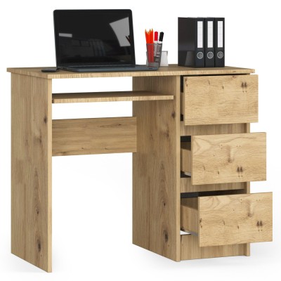 Bureau RICCI Droite Marron Bois MDF 3 tiroirs 1 étagère 90x50x77 cm