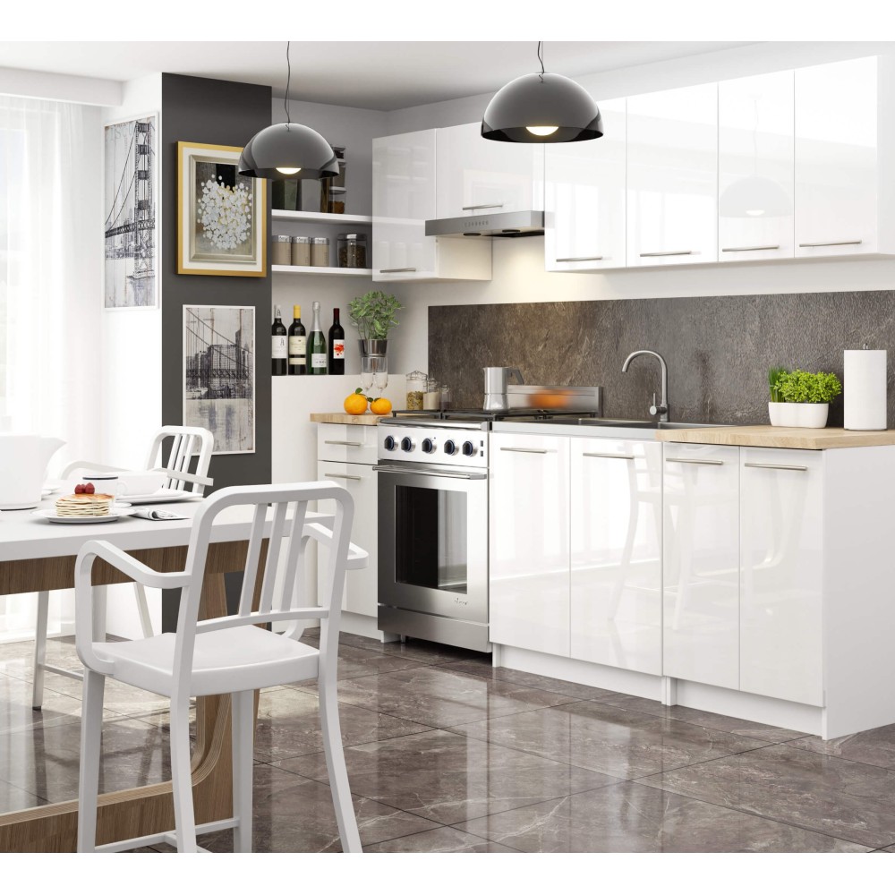 Meuble de cuisine bas POLINE 1 porte 1 tiroir Blanc Brillant 40x85x46 cm 