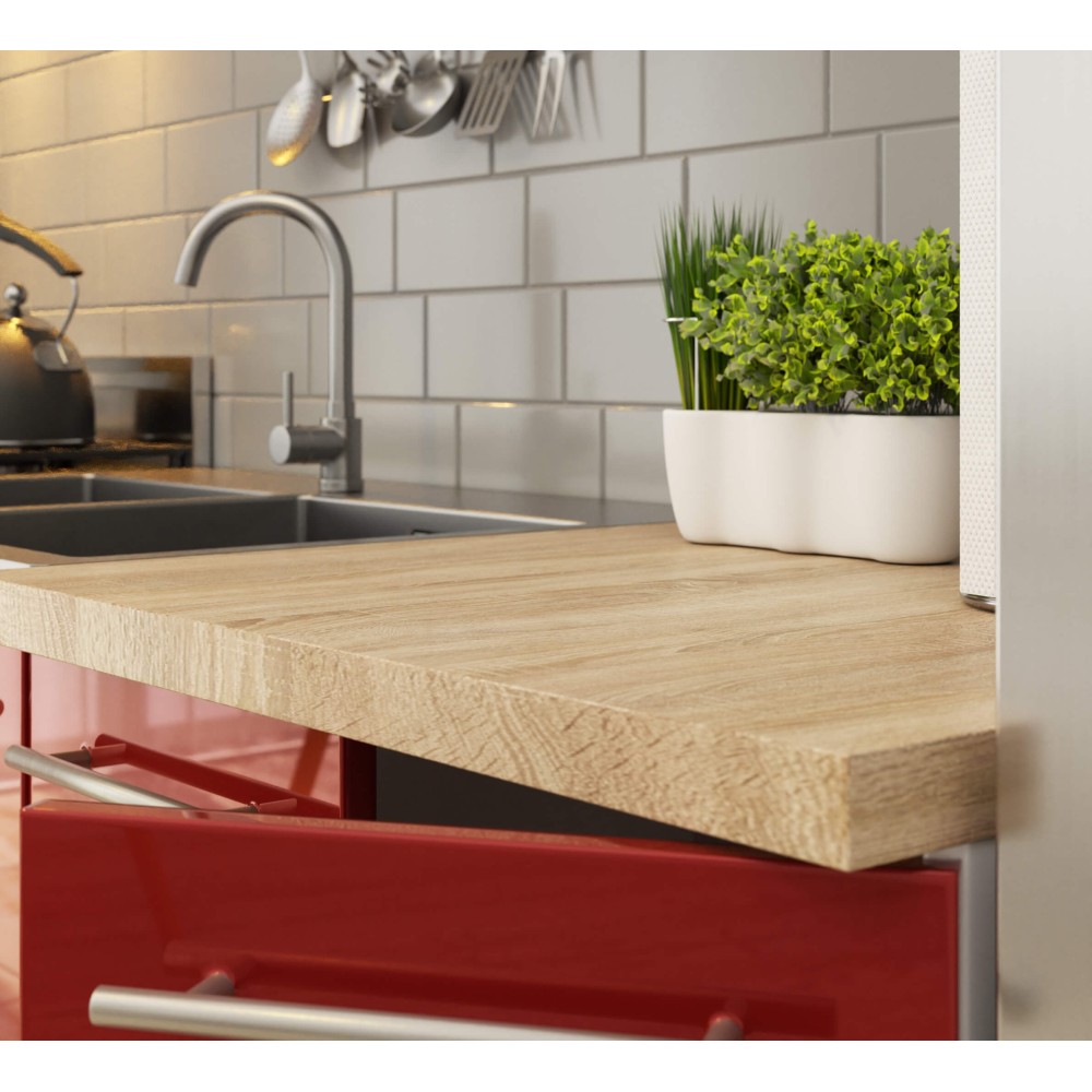 Meuble de cuisine bas POLINE 1 porte 1 tiroir Blanc façade Rouge brillant 40x85x46 cm 