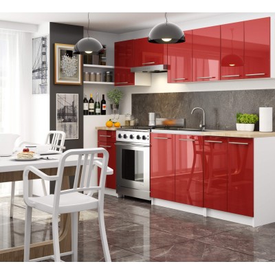 Meuble de cuisine bas POLINE 1 porte 1 tiroir Blanc façade Rouge brillant 40x85x46 cm 